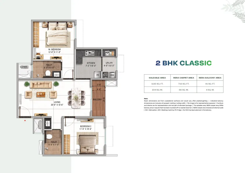 TVS Emerald Altura 2 BHK Classic Variant 1 Floor Plan Layout