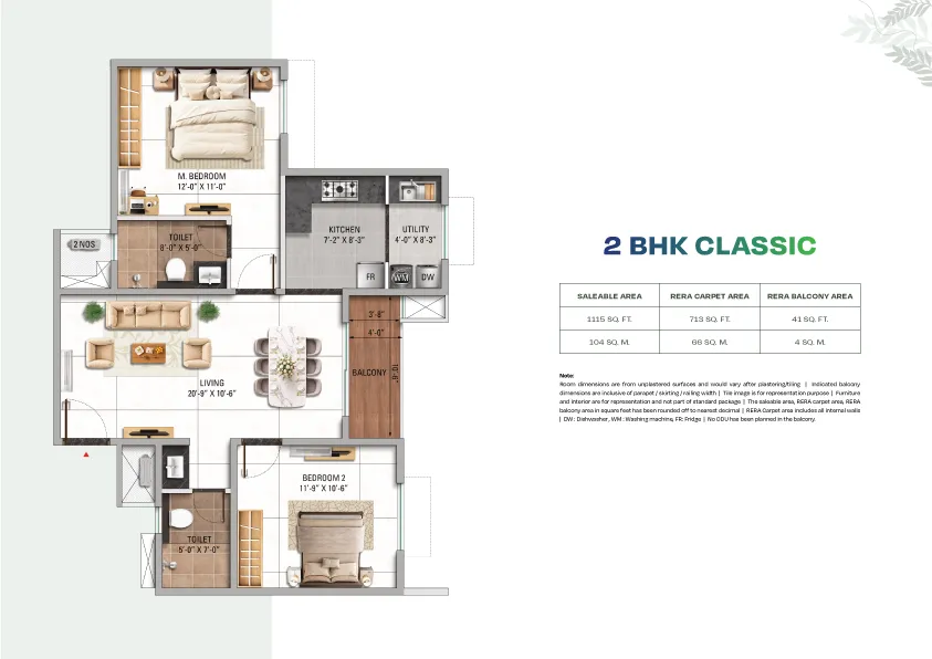 TVS Emerald Altura 2 BHK Classic Variant 2 Floor Plan Layout