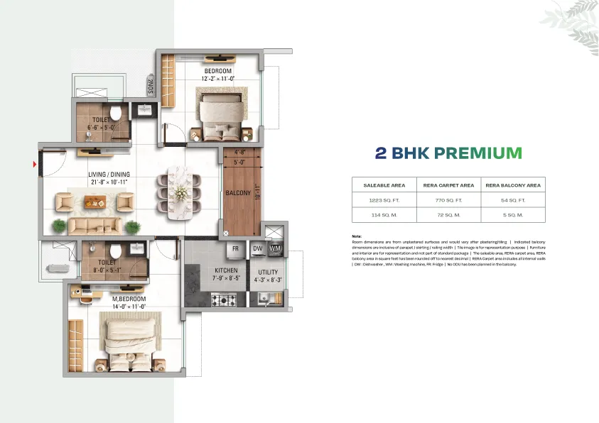 TVS Emerald Altura 2 BHK Premium Variant 1 Floor Plan Layout