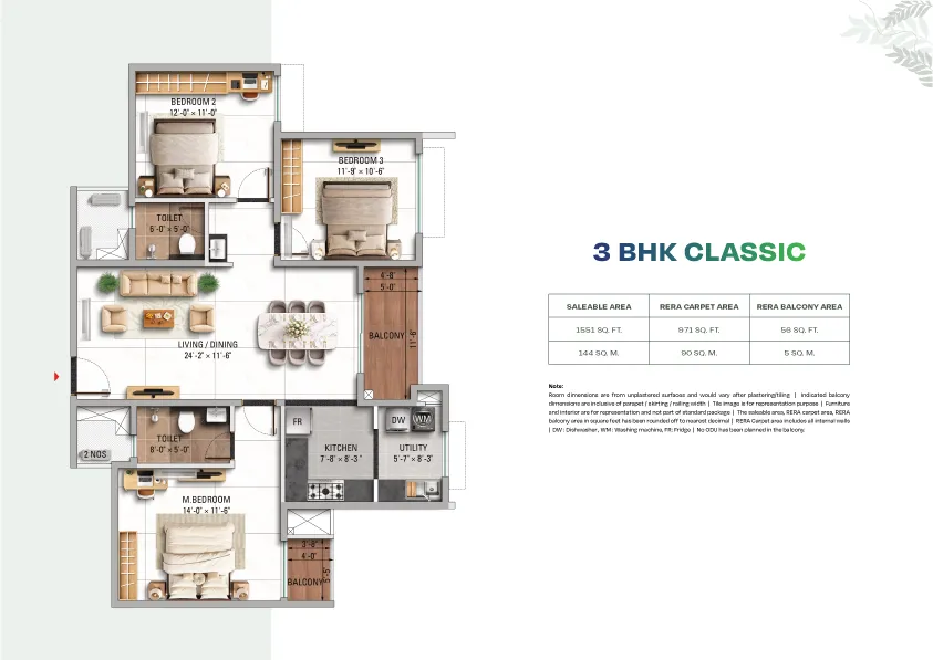TVS Emerald Altura 3 BHK Classic Variant 2 Floor Plan Layout