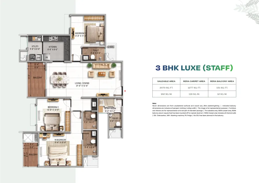 TVS Emerald Altura 3 BHK Luxe Variant 1 Floor Plan Layout