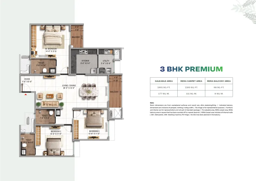 TVS Emerald Altura 3 BHK Premium Variant 2 Floor Plan Layout