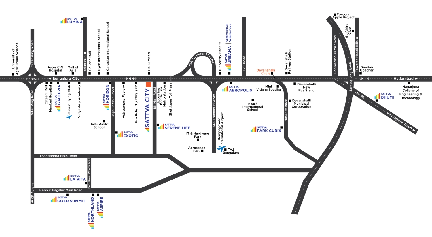 Sattva City Location Map – Doddajala, Bangalore Airport