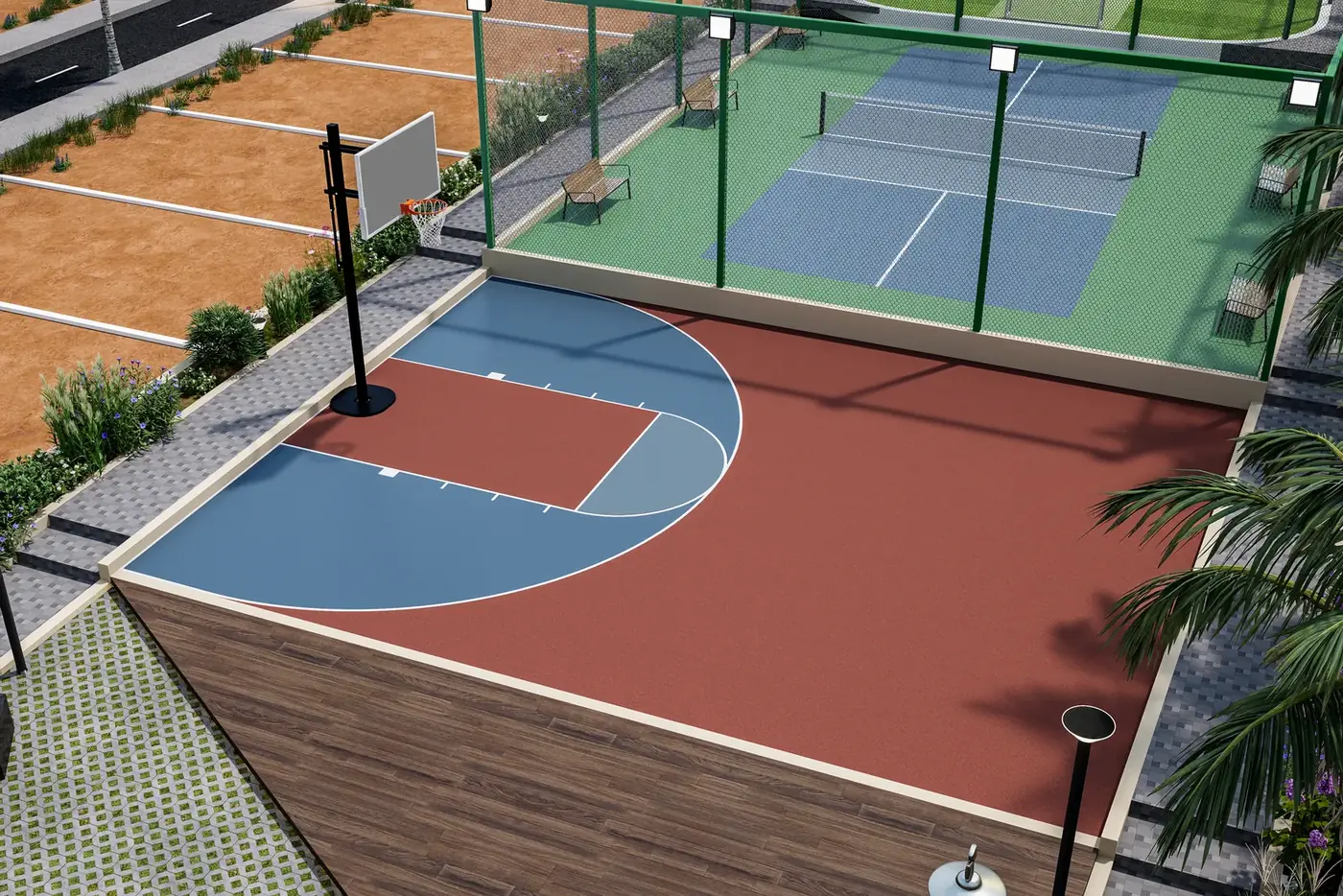 Adissia Regal Arch basketball half court next to the pickleball court