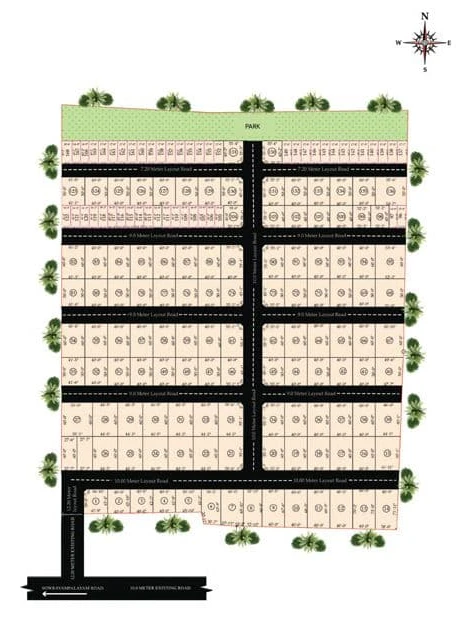 Adissia Regal Arch master plan showing plot layout, internal roads and park, Neelambur Coimbatore