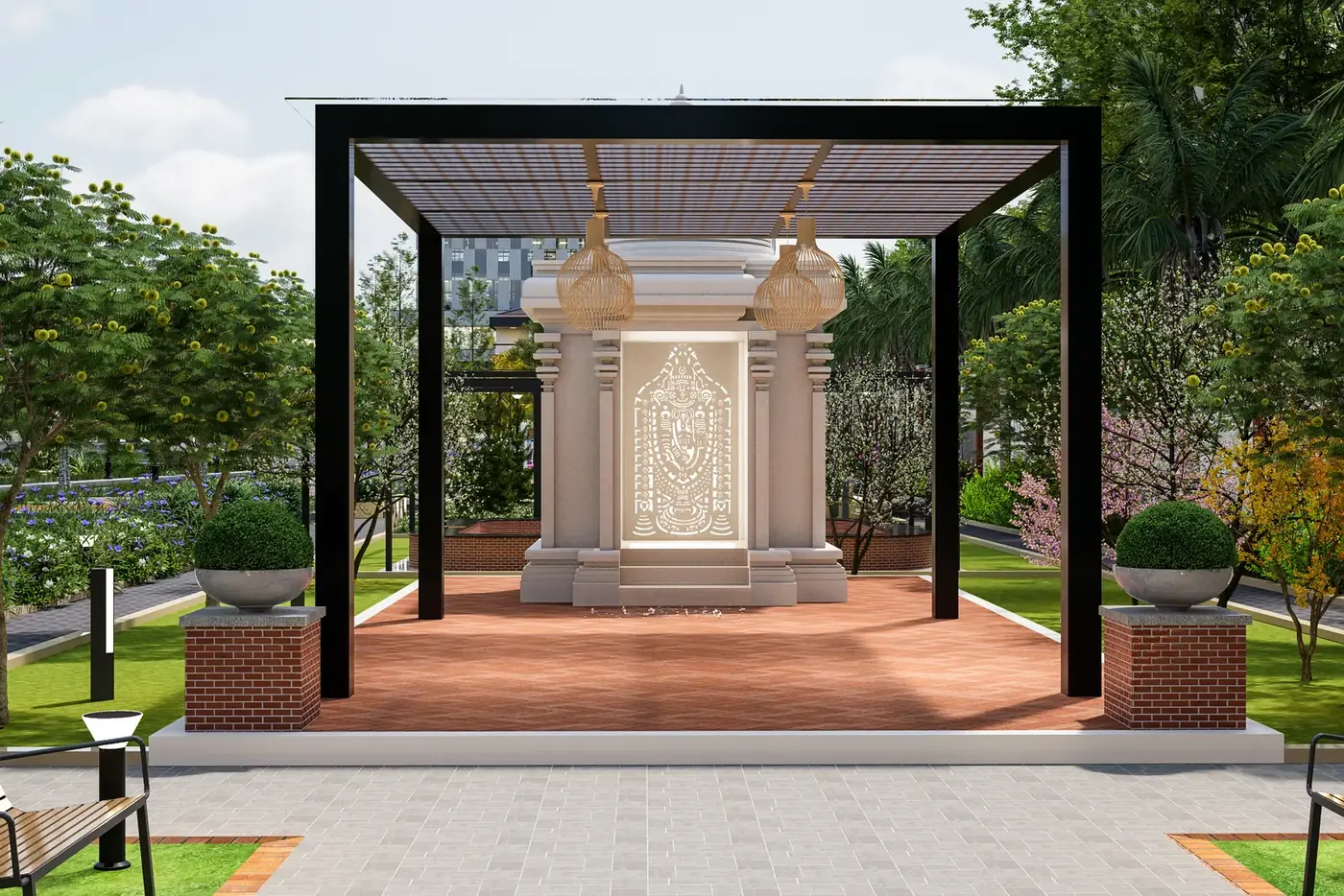 Adissia Regal Arch temple pavilion with landscaped forecourt