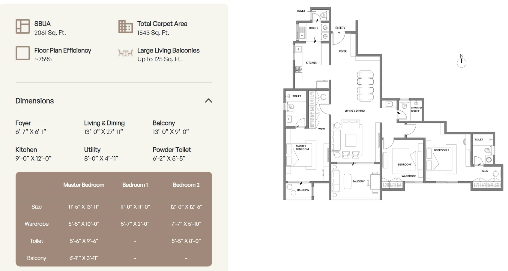Assetz Meru & Meadows 3 BHK 2,061 sq ft floor plan layout