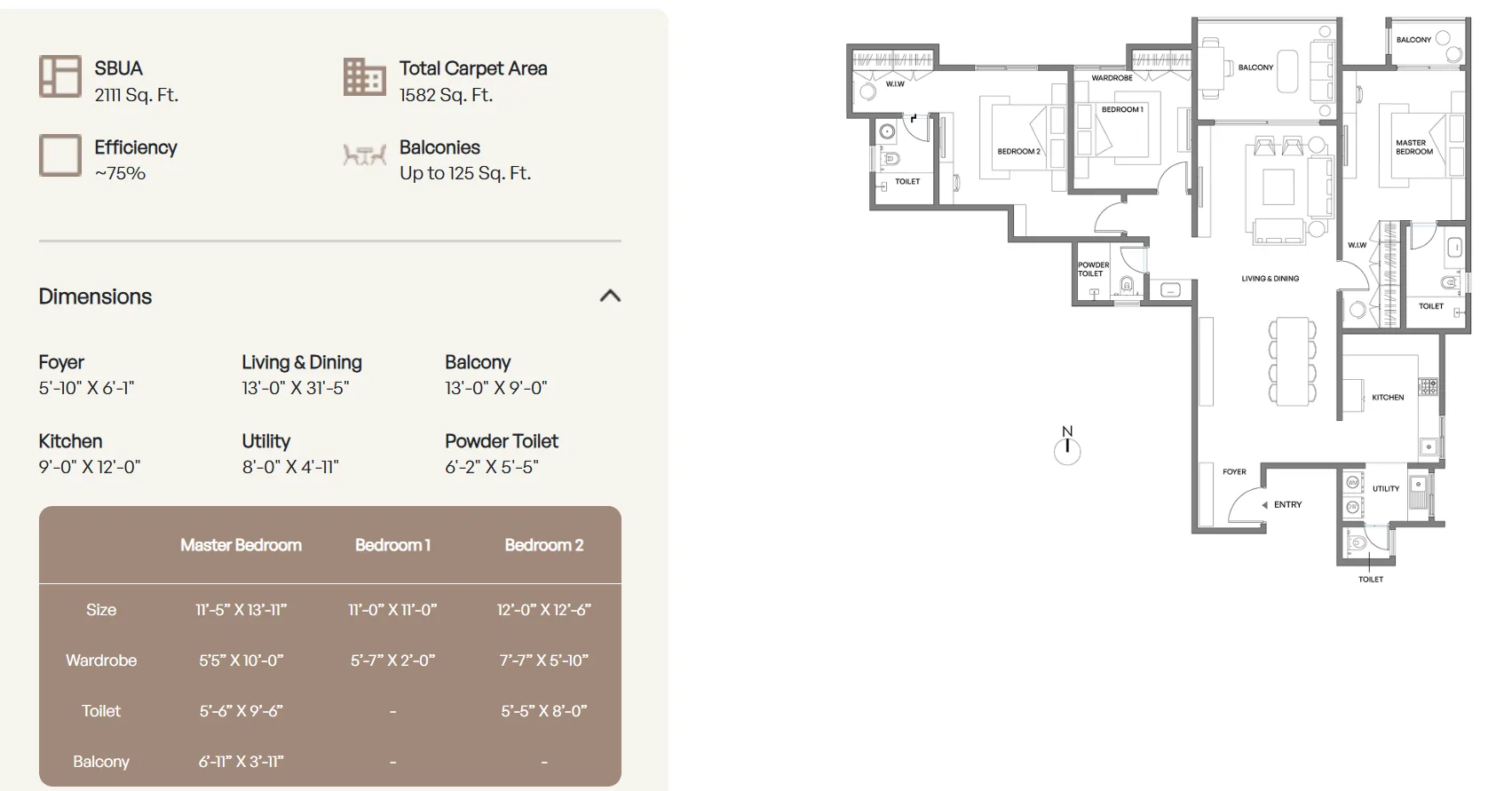 Assetz Meru & Meadows 3 BHK 2,111 sq ft floor plan layout