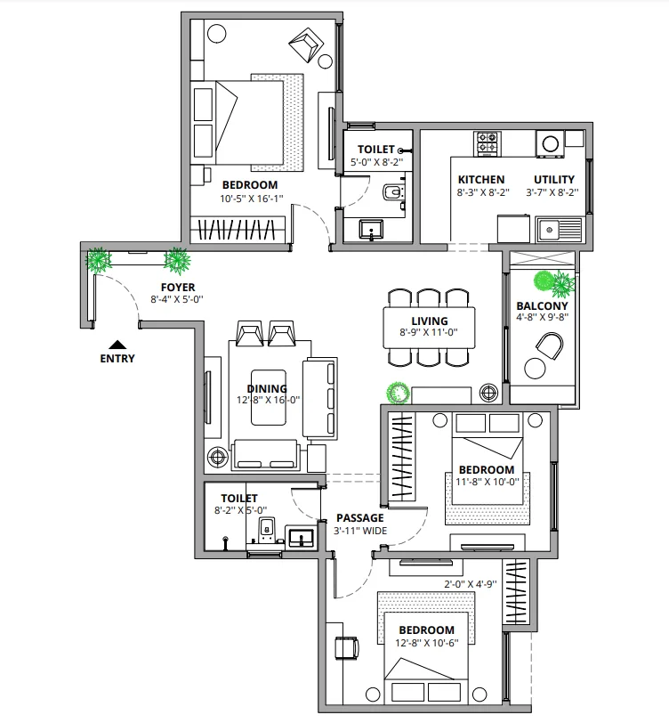 Assetz Mizu and Ki 4 BHK 3,060 sq ft villament floor plan layout