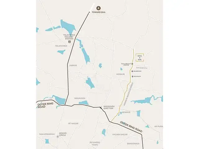 Assetz Mizu and Ki location map, off Hennur Road North Bangalore