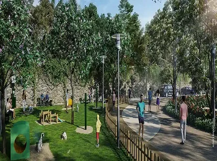 Brigade Banashankari landscaped garden with pet play area and walking trail, artist's impression