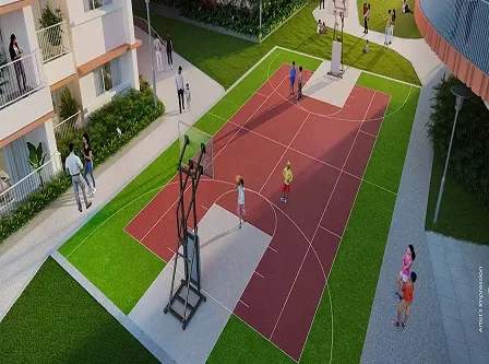 Brigade Banashankari sports court and lawns between residential towers, artist's impression