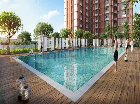 Brigade Banashankari swimming pool and sun deck beside the residential towers, artist's impression