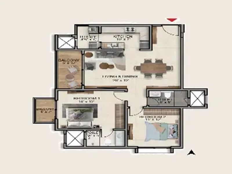 Brigade Jeevan Sandhya 3 BHK Floor Plan (Illustrative)