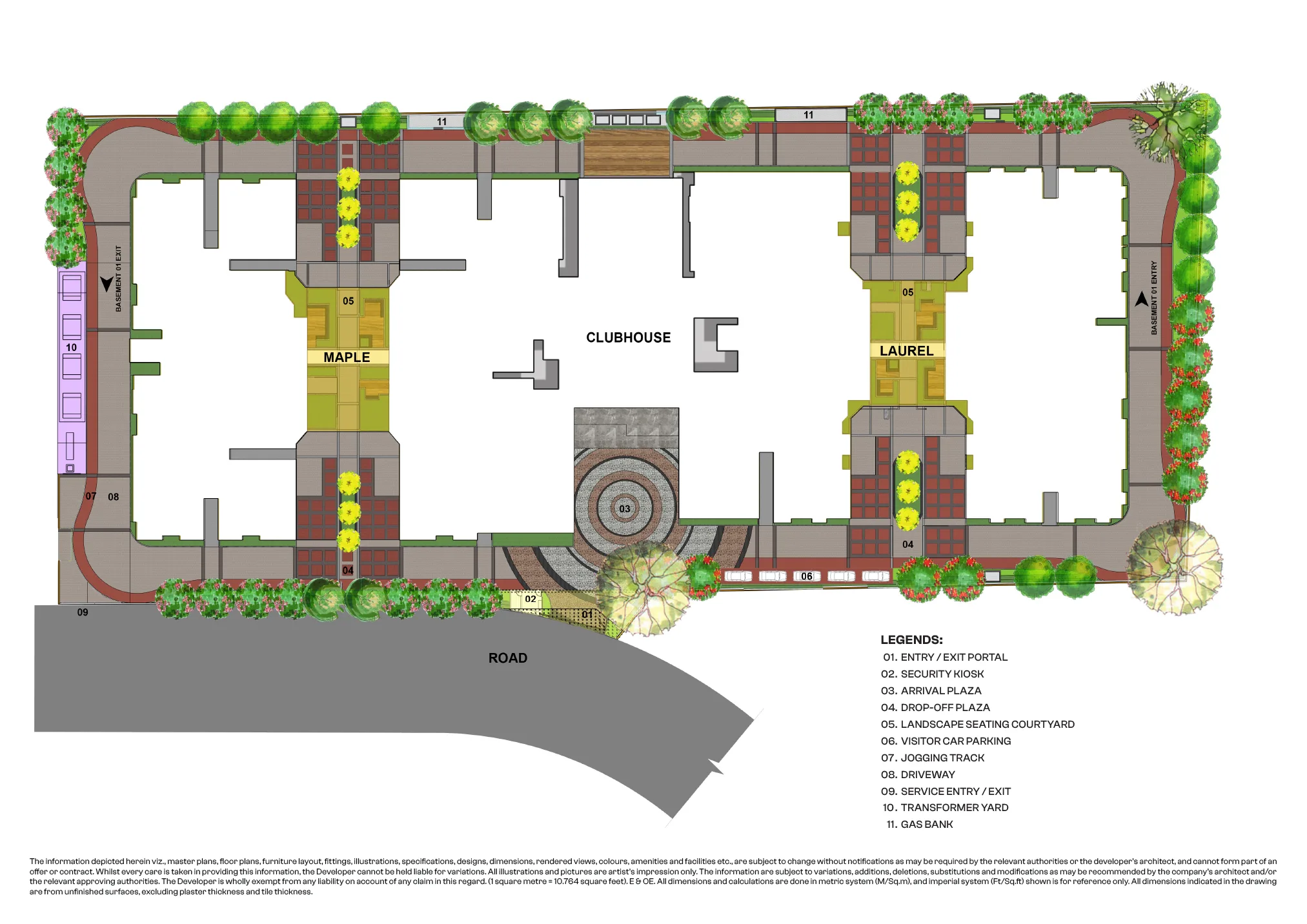 Brigade Orchards Laurel and Maple master plan showing both towers and shared clubhouse, Devanahalli