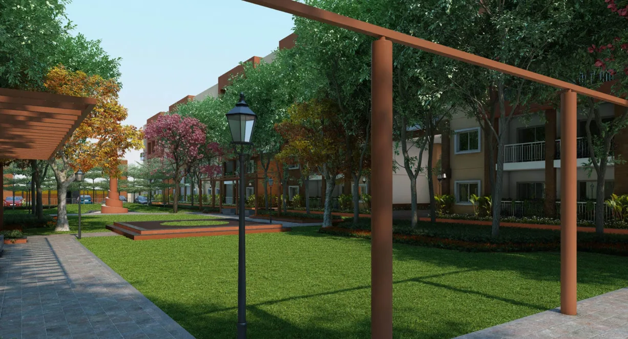 Brigade Orchards Laurel and Maple landscaped walkway, Devanahalli