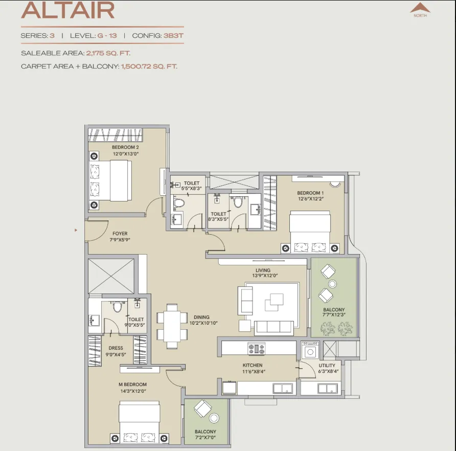 Century Codename Blue Moon 3 BHK Altair Floor Plan