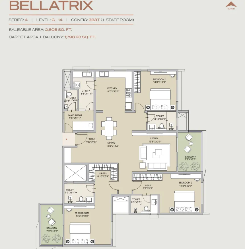 Century Codename Blue Moon 3 BHK Bellatrix Floor Plan