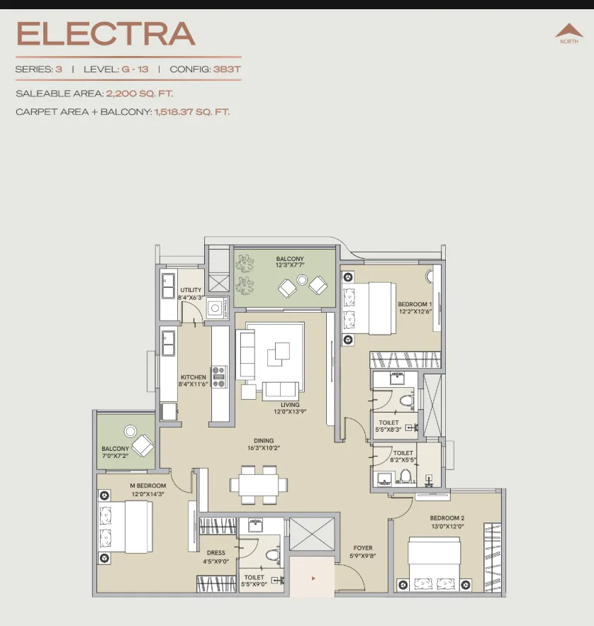 Century Codename Blue Moon 3 BHK Electra Floor Plan
