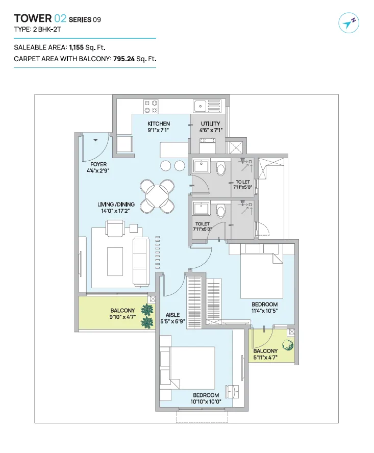 Century Kindle 2 BHK Floor Plan