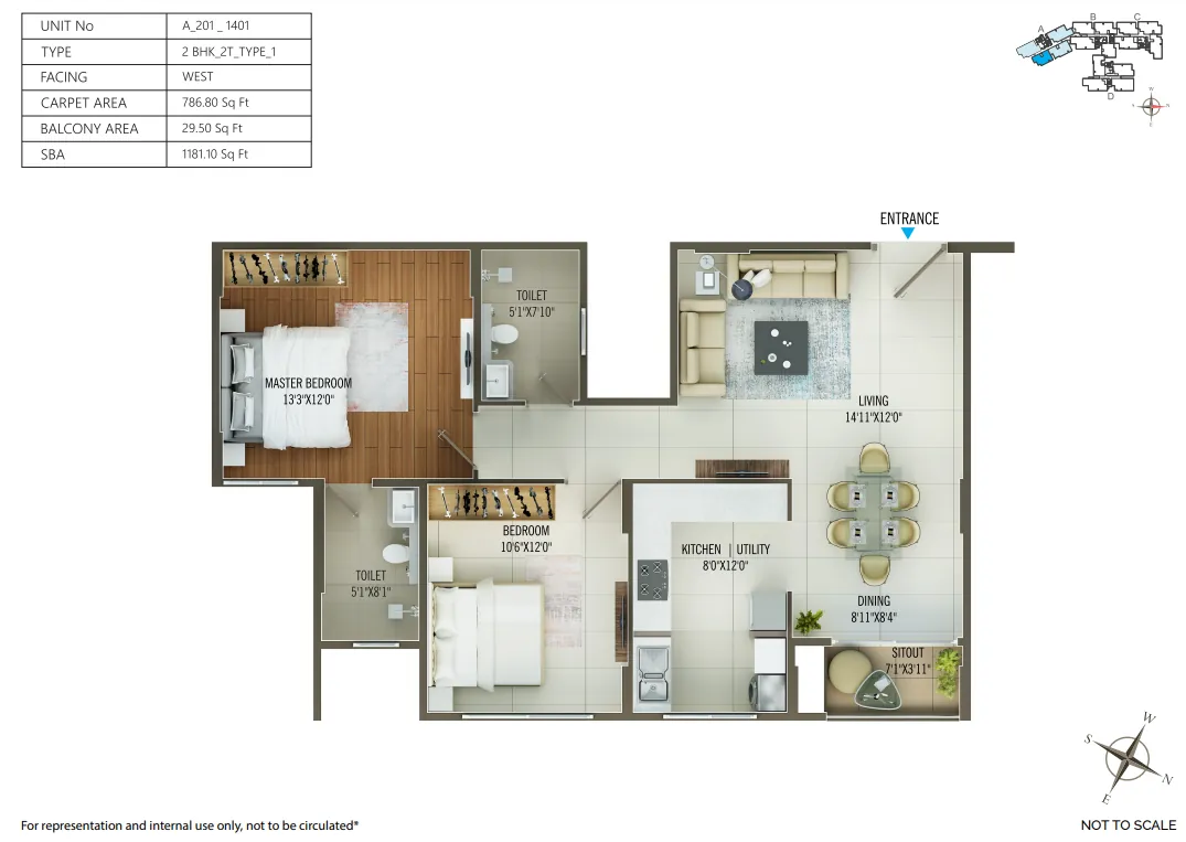 Concorde Mayfair 2 BHK 2T floor plan, 1,181 sq ft super built-up