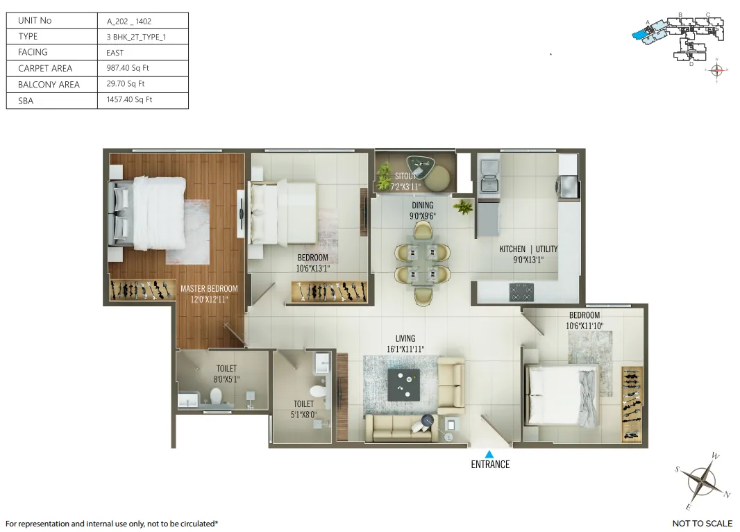 Concorde Mayfair 3 BHK 2T floor plan, 1,457 sq ft super built-up