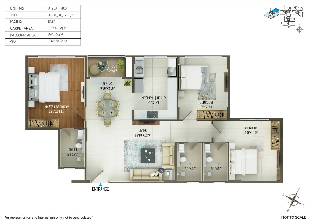 Concorde Mayfair 3 BHK 3T floor plan, 1,667 sq ft super built-up