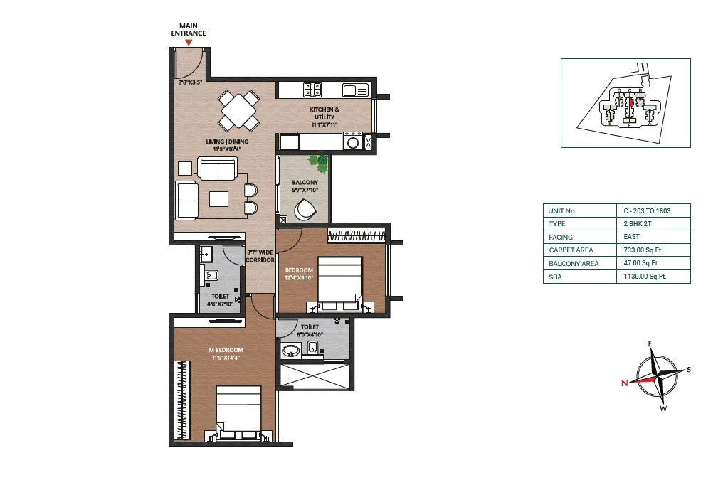 Concorde Neo 2 BHK 1130 sq ft floor plan layout
