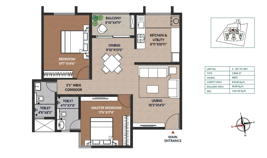Concorde Neo 2 BHK 1241 sq ft floor plan layout