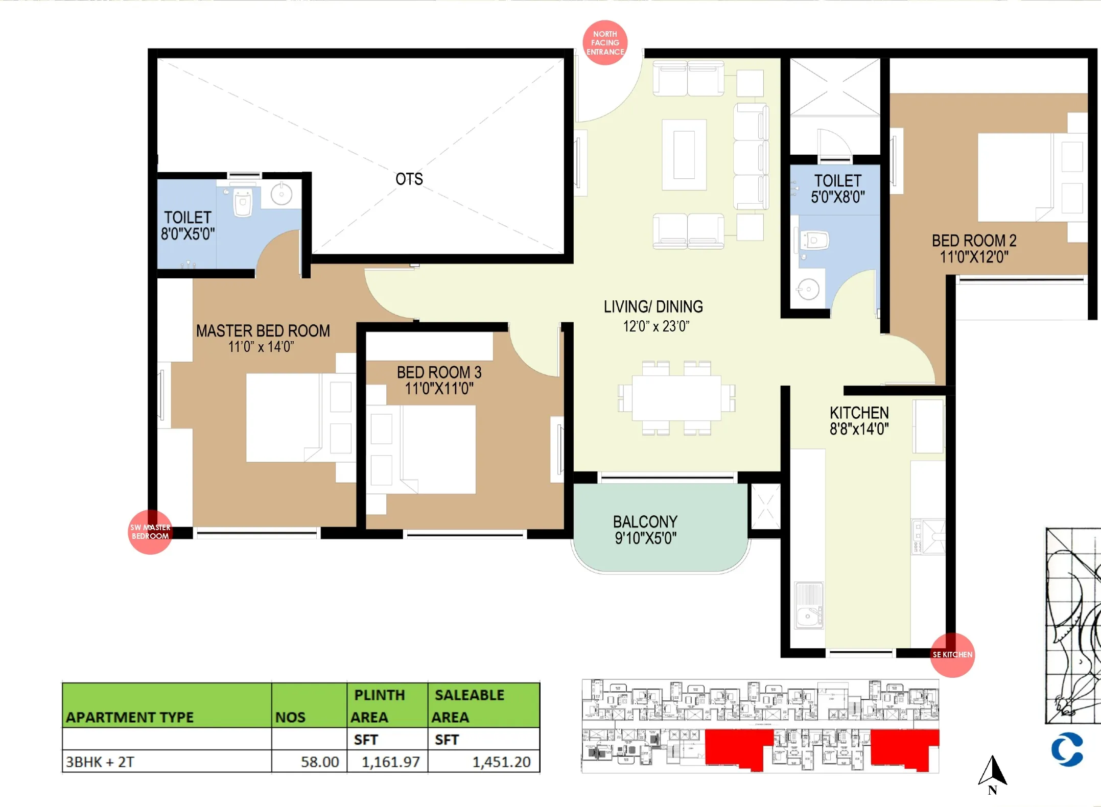 Concorde Sienna 3 BHK 2 toilet 1552 sq ft floor plan layout