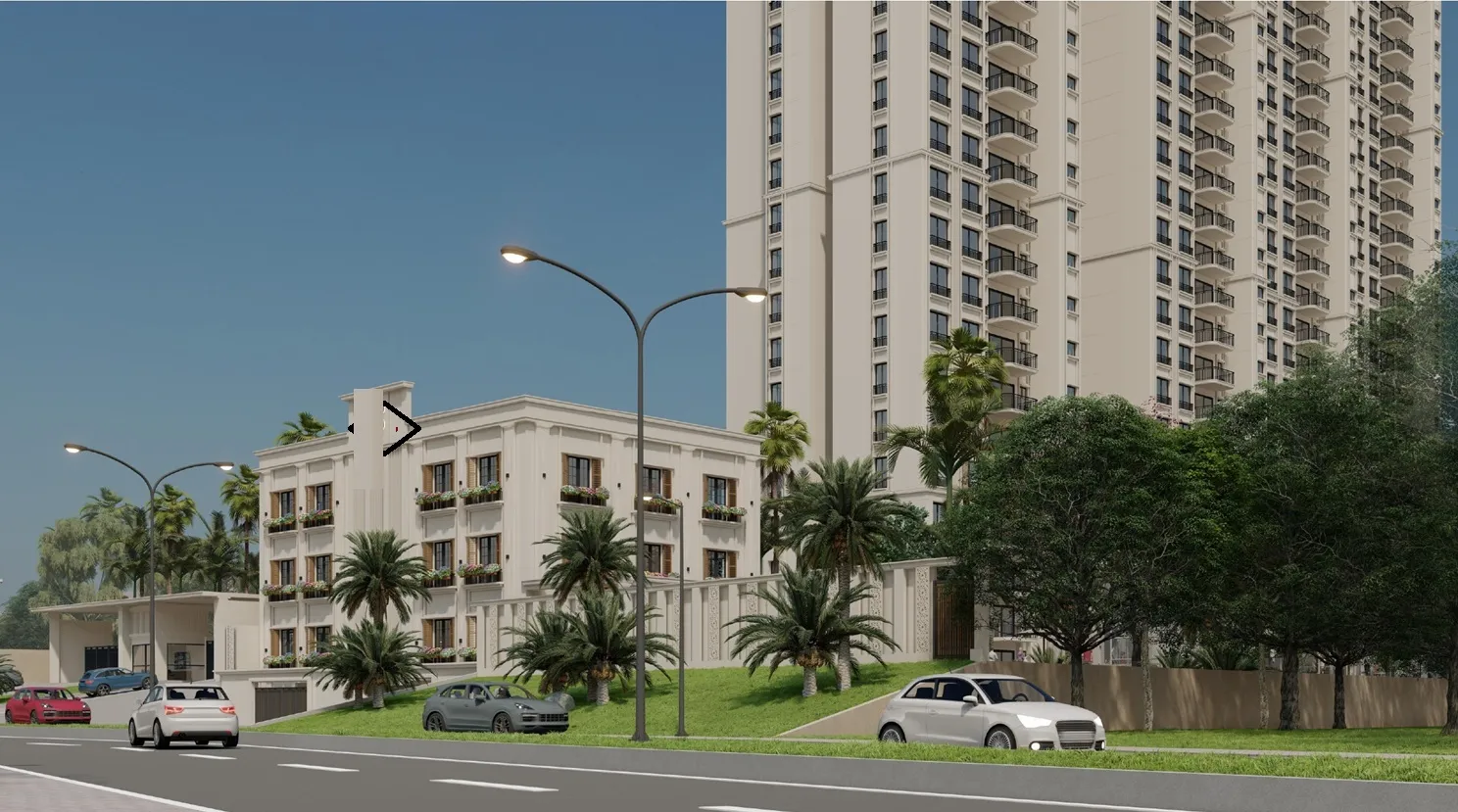 Concorde Sienna tower and clubhouse night view from Hennur Main Road
