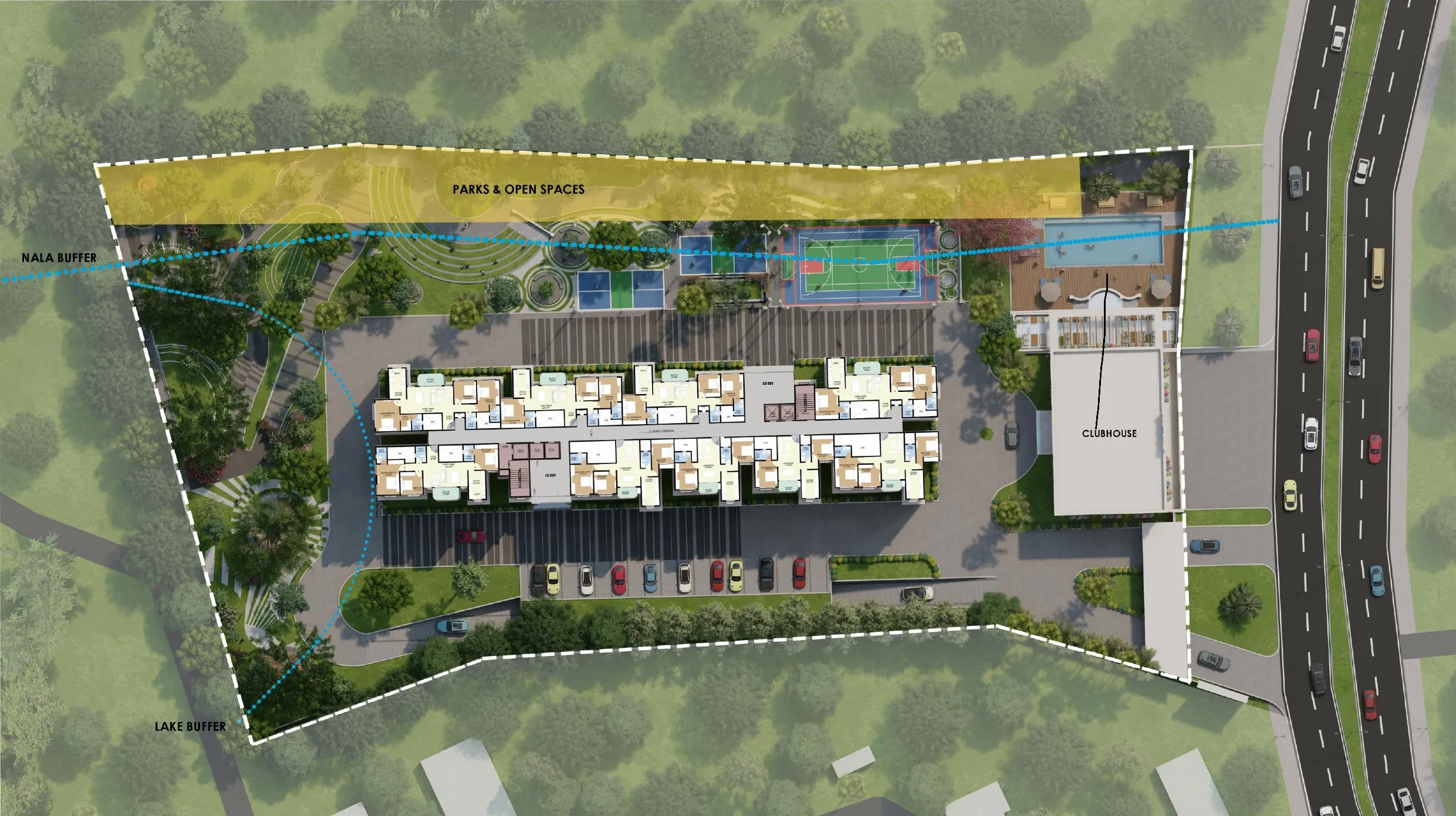 Concorde Sienna master plan layout showing tower, clubhouse and parks