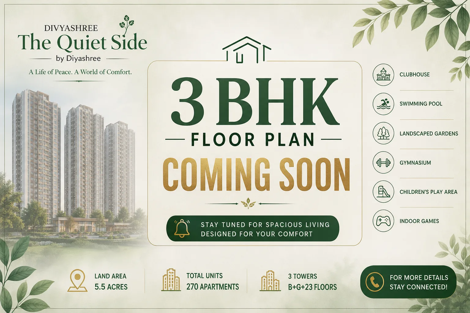 Divyasree The Quiet Side 3 BHK floor plan coming soon teaser graphic