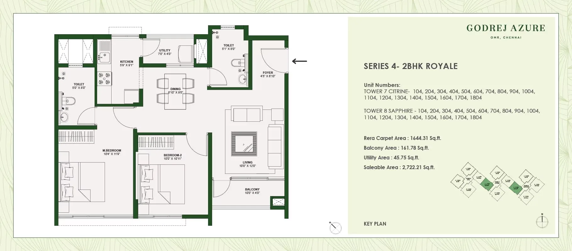 Godrej Azure 2 BHK Premium floor plan layout, 1020 to 1050 square feet
