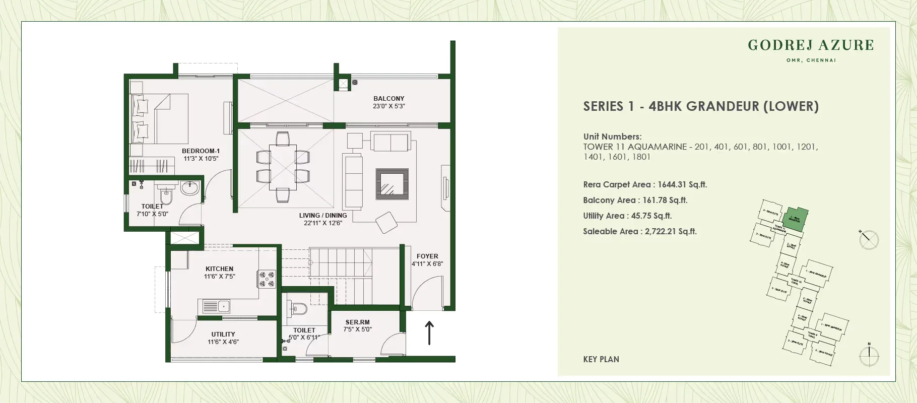 Godrej Azure 3 BHK Grandeur and 4 BHK Duplex floor plan layout, 1950 to 2722 square feet