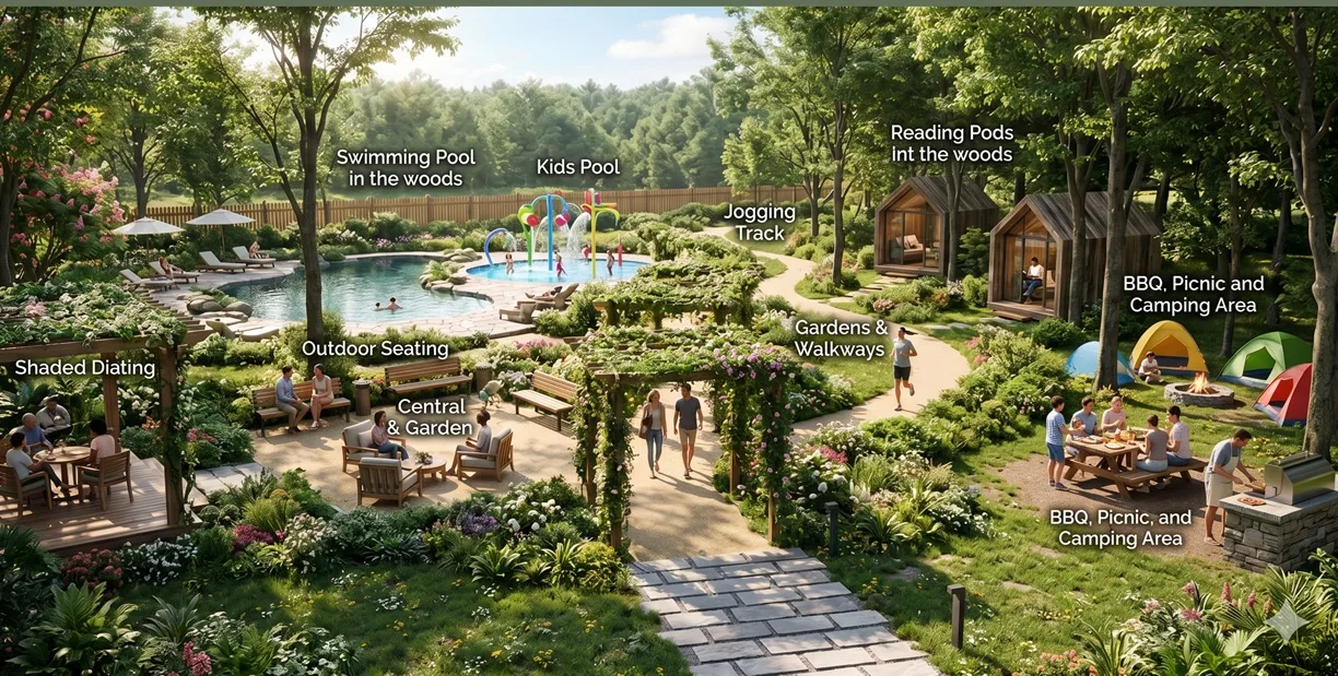Godrej Plots Coimbatore swimming pool, kids pool and landscaped garden amenities