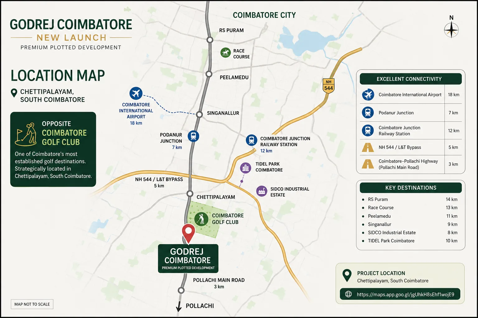 Plots near Coimbatore Golf Club Chettipalayam location guide