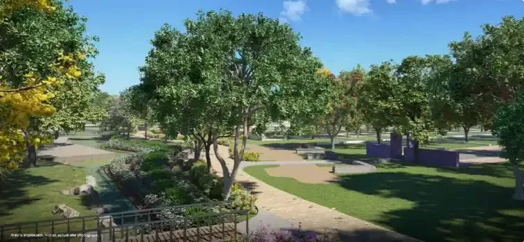 Representative landscaped park and walking path render for Godrej Plots Coimbatore, Chettipalayam, artist's impression