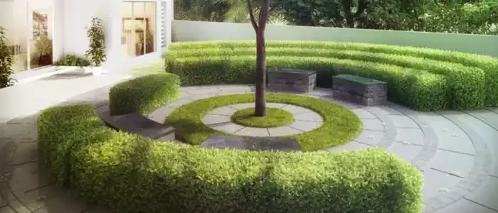 Representative landscaped seating court render for Godrej Plots Coimbatore, Chettipalayam, artist's impression