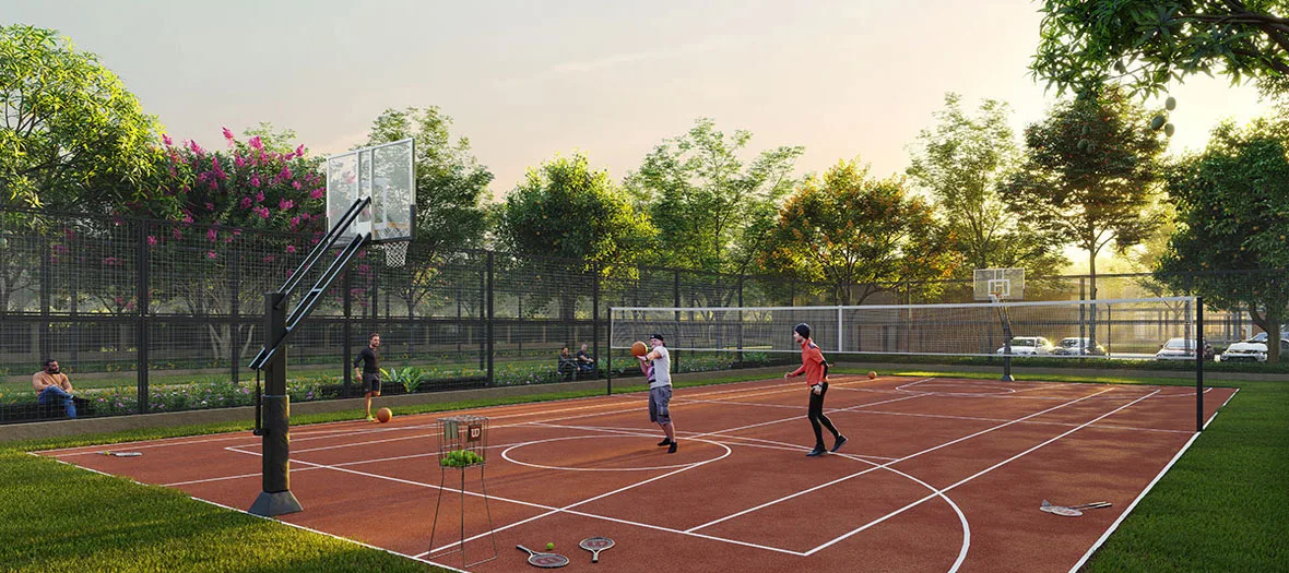 Representative multi-sport court render for Godrej Plots Coimbatore, Chettipalayam, artist's impression