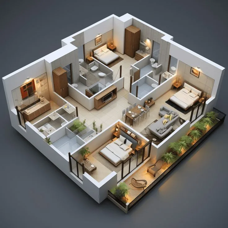 Indicative 3D layout of an independent home that could be built on a Godrej Wonderla Thiruporur villa plot, illustrative only