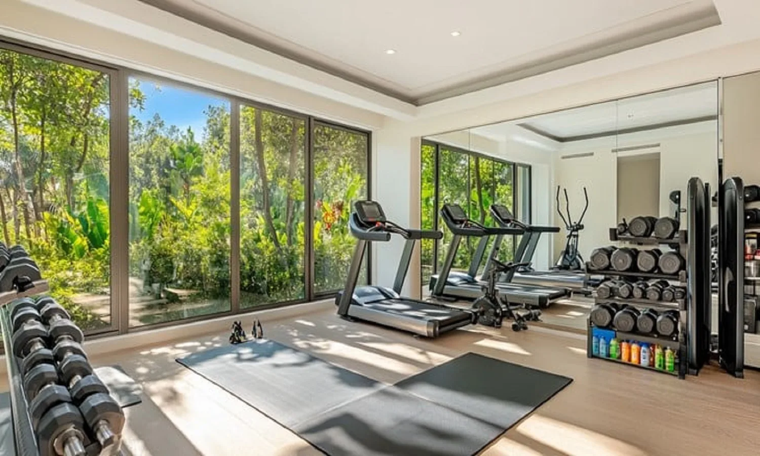Godrej Wonderla Plots Thiruporur clubhouse indoor gymnasium with garden views, indicative render