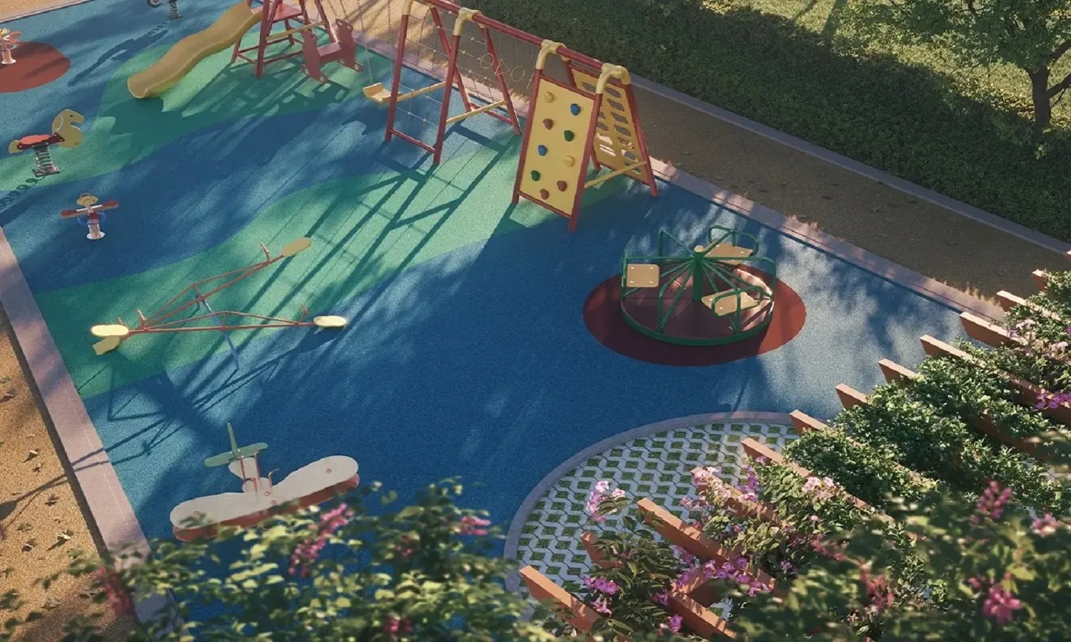 Godrej Wonderla Plots Thiruporur kids' play area with play equipment, indicative render