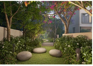 Goyal Riviera Glade landscaped garden walking path