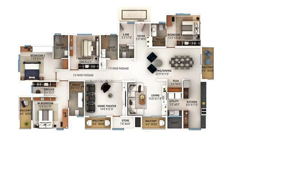 Meenakshi High Life 4 BHK floor plan, approximately 3004 sq ft premium layout