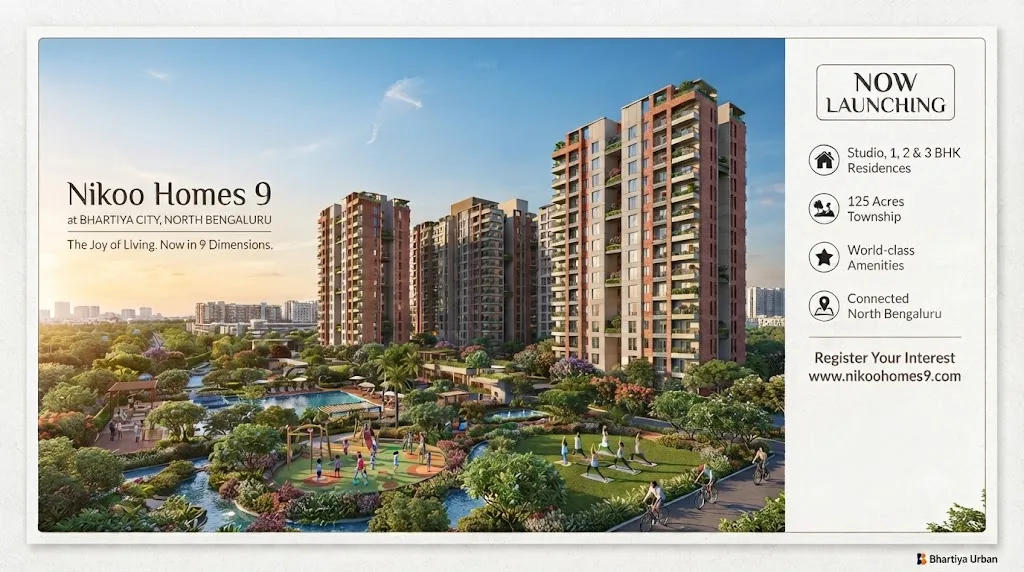 Nikoo Homes 9 official launch banner, Bhartiya City, North Bengaluru