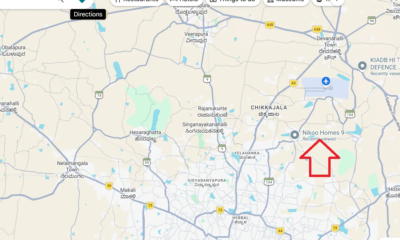Nikoo Homes 9 location map, KIADB Bagalur, North Bangalore