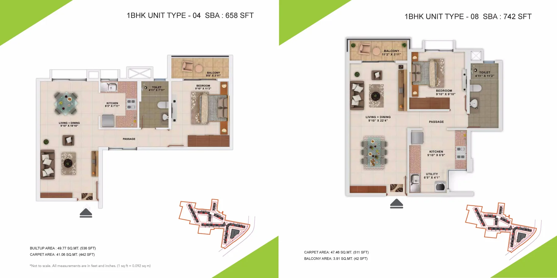 Sattva Park Cubix 1 BHK 658 to 742 sq ft floor plan layout