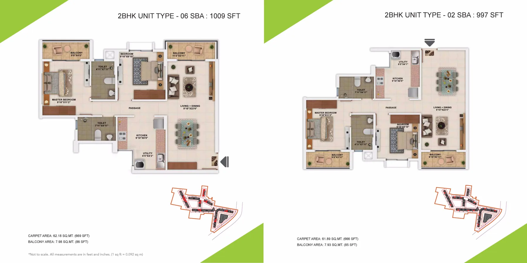 Sattva Park Cubix 2 BHK 997 to 1180 sq ft floor plan layout