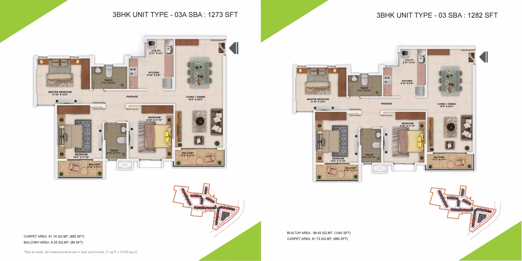 Sattva Park Cubix 3 BHK 1273 to 1282 sq ft floor plan layout